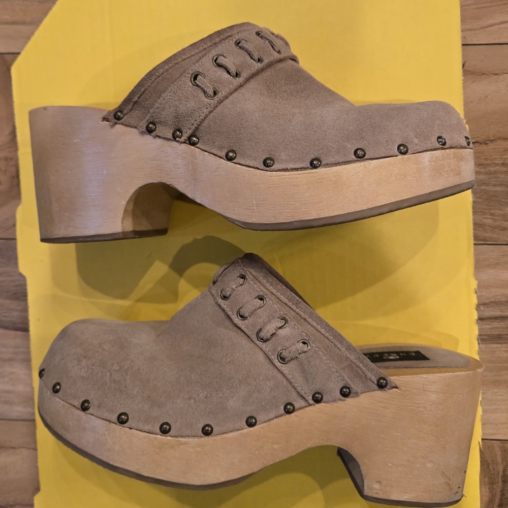 Women's Tan Suede Clogs by Curfew. W 7.5